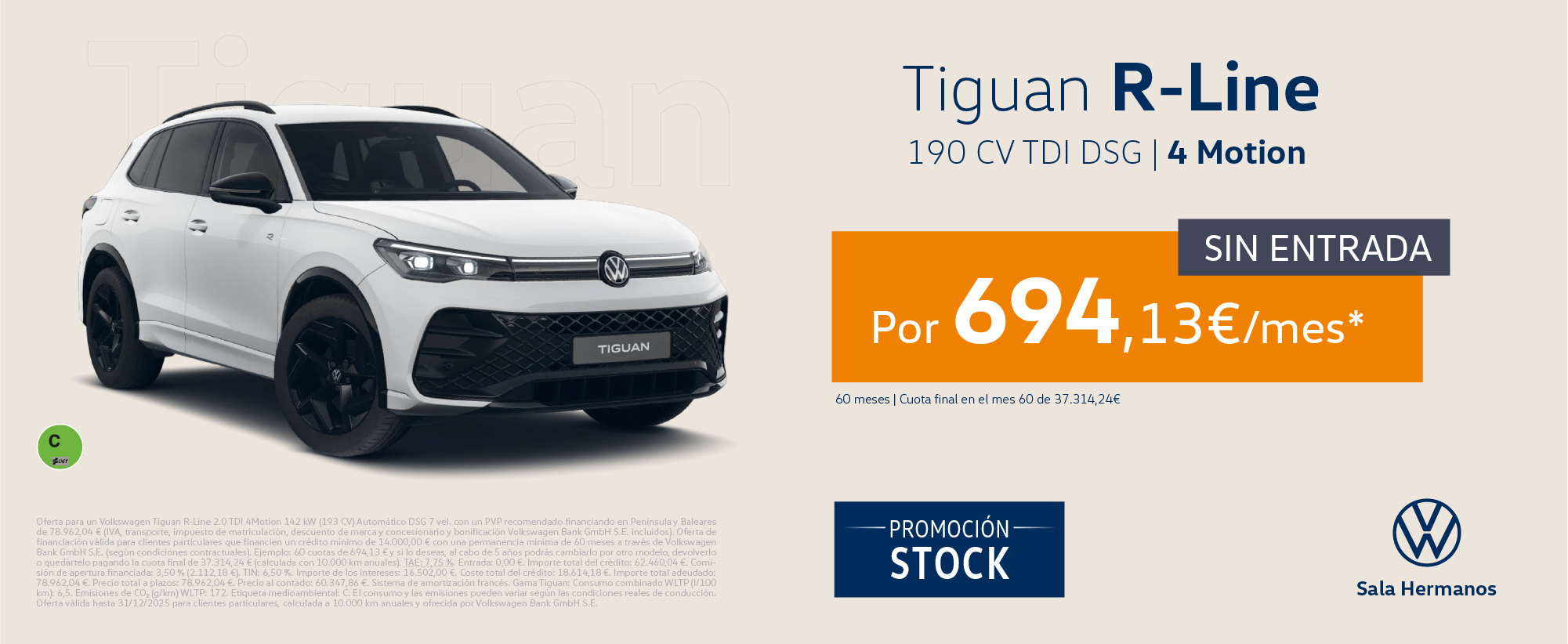 Volkswagen Tiguan R-Line por 694,13€/mes* ¡SIN ENTRADA!